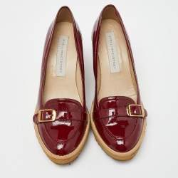Stella McCartney Red Faux Patent Leather Wedge Platform Loafer Pumps Size 38