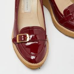 Stella McCartney Red Faux Patent Leather Wedge Platform Loafer Pumps Size 38