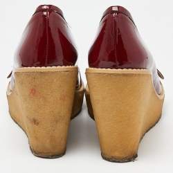 Stella McCartney Red Faux Patent Leather Wedge Platform Loafer Pumps Size 38