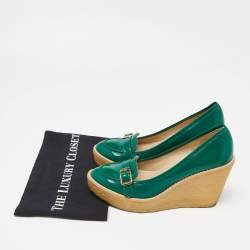 Stella McCartney Green Faux Patent Leather Wedge Loafer Pumps Size 38