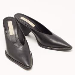 Pre Owned Stella McCartney Black Faux Leather Pointed Toe Mules Size 37.5