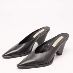 Pre Owned Stella McCartney Black Faux Leather Pointed Toe Mules Size 37.5