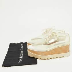 Pre Owned Stella McCartney Off White Faux Leather and PVC Elyse Platform Derby Sneakers Size 38