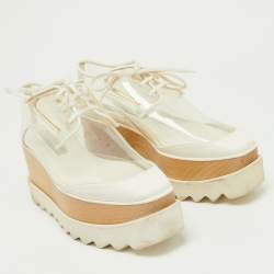 Pre Owned Stella McCartney Off White Faux Leather and PVC Elyse Platform Derby Sneakers Size 38