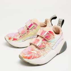 Pre Owned Stella McCartney Multicolor Holographic Faux Leather Velcro Strap Sneakers Size 39