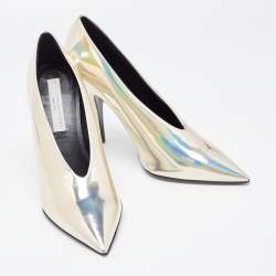 Stella McCartney Iridescent Faux Patent Leather V Neck Pointed Toe Pumps Size 40.5