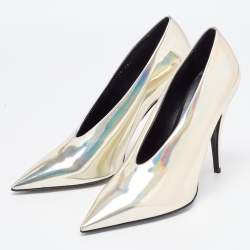 Stella McCartney Iridescent Faux Patent Leather V Neck Pointed Toe Pumps Size 40.5