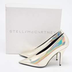 Stella McCartney Iridescent Faux Patent Leather V Neck Pointed Toe Pumps Size 40.5