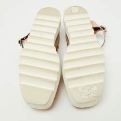 Stella McCartney Metallic Rose Gold Faux Patent Leather Elyse Star Platform Ankle Strap Sandals Size 37.5