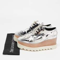 مملوكة مسبقًا Stella McCartney Silver Faux Leather Elyse Star Wedge Sneakers Size 37