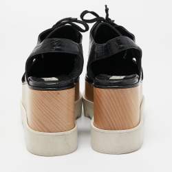 Pre Owned Stella McCartney Black Croc Embossed Leather Elyse Cut Out Platform Derby Sneakers Size 37