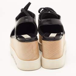 Pre Owned Stella McCartney Black Faux Leather Elyse Cutout Sneakers Size 36.5