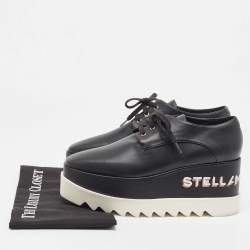 Pre Owned Stella McCartney Black Faux Leather Elyse Logo Embroidered Platform Sneakers Size 38