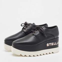 Pre Owned Stella McCartney Black Faux Leather Elyse Logo Embroidered Platform Sneakers Size 38