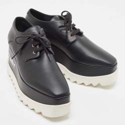 Pre Owned Stella McCartney Black Faux Leather Elyse Logo Embroidered Platform Sneakers Size 38