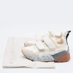 Pre Owned Stella McCartney White Faux Leather and Faux Suede Eclypse Velcro Strap Sneakers Size 36
