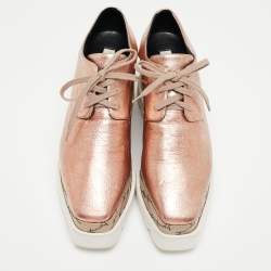 Pre Owned Stella McCartney Rose Gold/Beige Faux Leather Monogram Elyse Platform Derby Sneakers Size 37