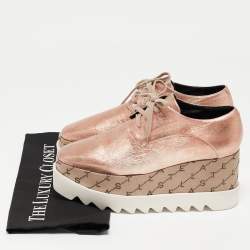 Pre Owned Stella McCartney Rose Gold/Beige Faux Leather Monogram Elyse Platform Derby Sneakers Size 37