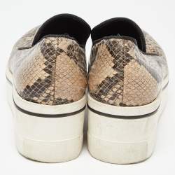 Pre Owned Stella McCartney Brown/Beige Faux Snakeskin Embossed Leather Binx Platform Sneakers Size 35