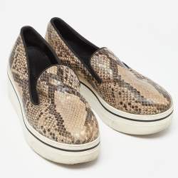 Pre Owned Stella McCartney Brown/Beige Faux Snakeskin Embossed Leather Binx Platform Sneakers Size 35
