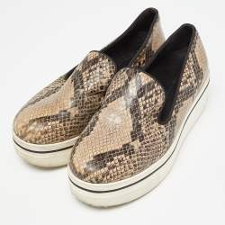 Pre Owned Stella McCartney Brown/Beige Faux Snakeskin Embossed Leather Binx Platform Sneakers Size 35