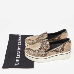 Pre Owned Stella McCartney Brown/Beige Faux Snakeskin Embossed Leather Binx Platform Sneakers Size 35
