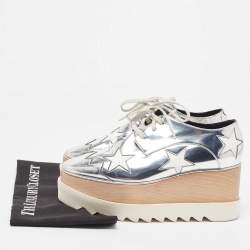 Pre Owned Stella McCartney Silver Faux Leather Elyse Star Derby Size 38