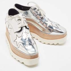 Pre Owned Stella McCartney Silver Faux Leather Elyse Star Derby Size 38