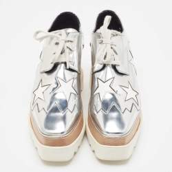 Pre Owned Stella McCartney Silver Faux Leather Elyse Star Derby Size 38