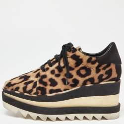 Pre Owned Stella McCartney Beige/Black Leoprad Print Velvet Elyse Platform Derby Sneakers Size 35