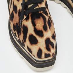 Pre Owned Stella McCartney Beige/Black Leoprad Print Velvet Elyse Platform Derby Sneakers Size 35