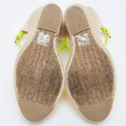 Pre Owned Stella McCartney Neon Yellow Mesh Espadrille Wedge Ankle Strap Pumps Size 37