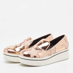 Pre Owned Stella McCartney Rose Gold Faux Leather Binx Star Sneakers Size 39