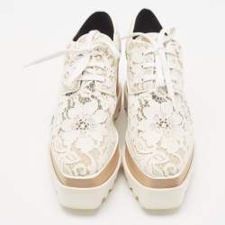 Pre Owned Stella McCartney White Lace Elyse Platform Lace Up Sneakers Size 36