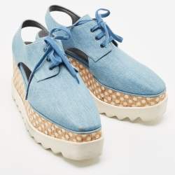 Pre Owned Stella McCartney Blue Cut Out Denim Elyse Lace Up Platform Derby Size 37