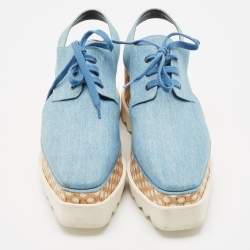Pre Owned Stella McCartney Blue Cut Out Denim Elyse Lace Up Platform Derby Size 37