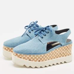 Pre Owned Stella McCartney Blue Cut Out Denim Elyse Lace Up Platform Derby Size 37