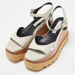 Stella McCartney Off White/Silver Faux Leather Elyse Star Platform Ankle Strap Sandals Size 38