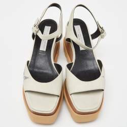 Stella McCartney Off White/Silver Faux Leather Elyse Star Platform Ankle Strap Sandals Size 38