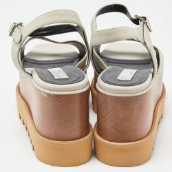 Stella McCartney Off White/Silver Faux Leather Elyse Star Platform Ankle Strap Sandals Size 38