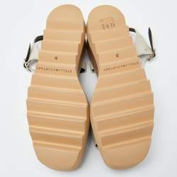 Stella McCartney Off White/Silver Faux Leather Elyse Star Platform Ankle Strap Sandals Size 38