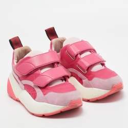 Stella McCartney Pink Faux Leather And Fabric Velcro Strap Eclypse Low Top Sneakers Size 38