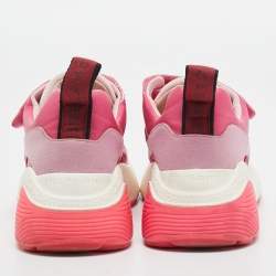 Stella McCartney Pink Faux Leather And Fabric Velcro Strap Eclypse Low Top Sneakers Size 38
