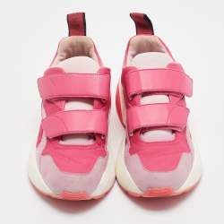 Stella McCartney Pink Faux Leather And Fabric Velcro Strap Eclypse Low Top Sneakers Size 38