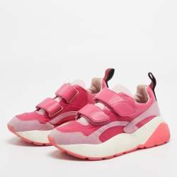 Stella McCartney Pink Faux Leather And Fabric Velcro Strap Eclypse Low Top Sneakers Size 38