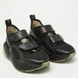 Stella McCartney Black Faux Leather and Neoprene Eclypse Sneakers Size 39