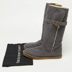 Pre Owned Stella McCartney Grey Faux Suede Calf Length Boots Size 40