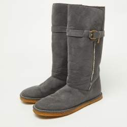 Pre Owned Stella McCartney Grey Faux Suede Calf Length Boots Size 40