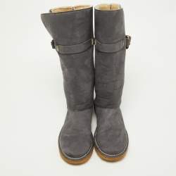 Pre Owned Stella McCartney Grey Faux Suede Calf Length Boots Size 40