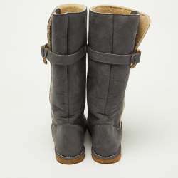 Pre Owned Stella McCartney Grey Faux Suede Calf Length Boots Size 40